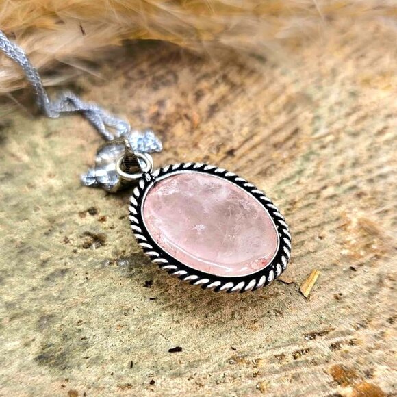 Nature Rose Quartz Oval Stone Pendant Necklace - Picture 10 of 10